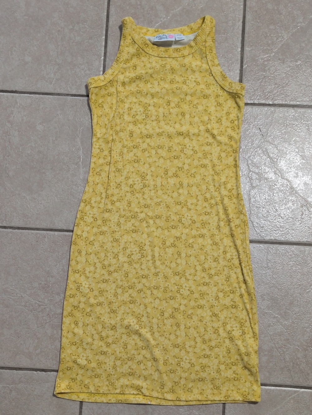 Yellow Floral Ribbed Tank Dress Girls Large